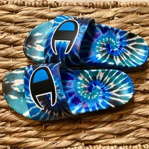 NWOT Champion Blue Tie-Dye Slides